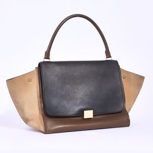 AUTHENTIC CELINE TAUPE GREY/BLACK MEDIUM TRAPEZE BAG